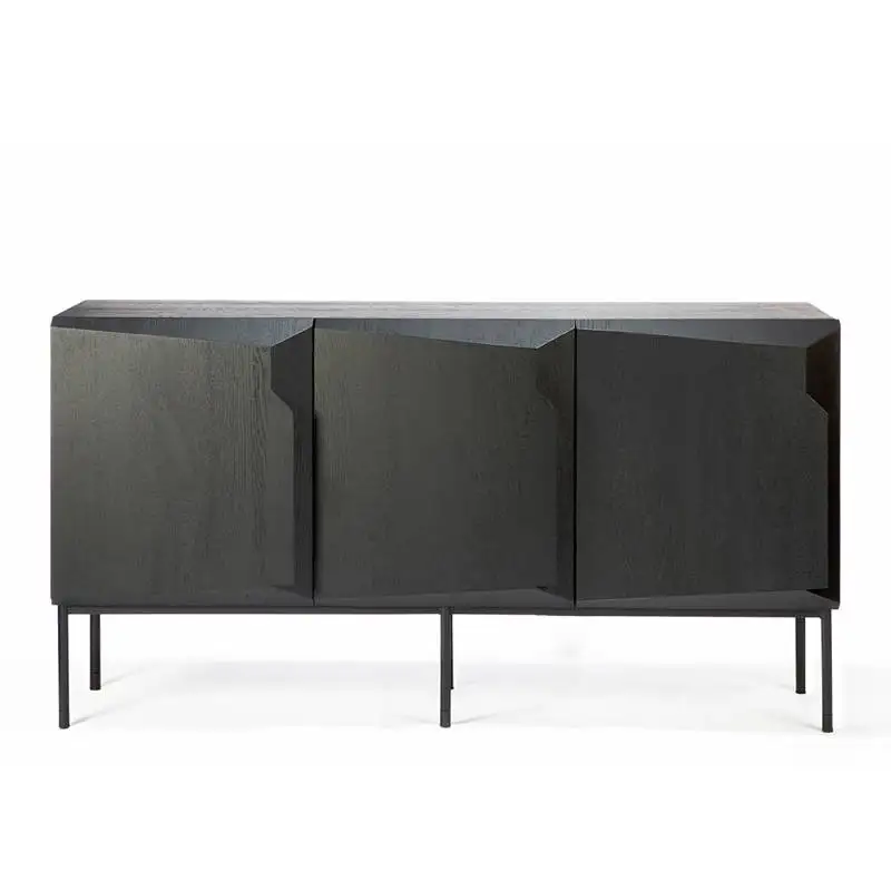 Home Bar Lounge - Vitrina negra de madera maciza para