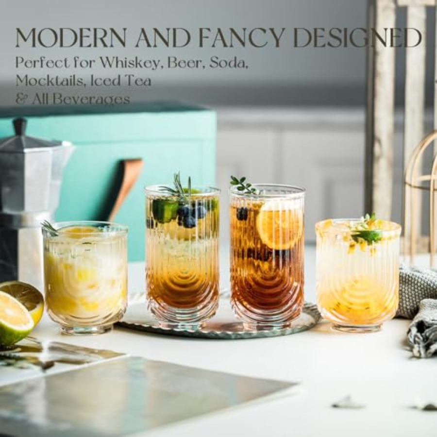 Copas de cóctel Art Deco, jueg - Highball Glass Set reseña y precio